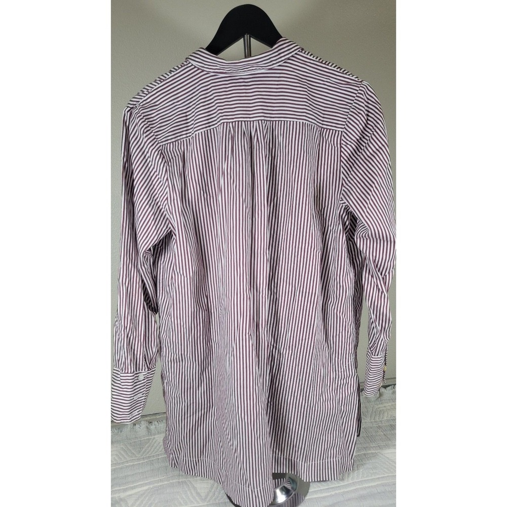 J. Jill Women's Button Down‎ Shirt Size M Burgundy White Striped Cotton Silk - Picture 9 of 11